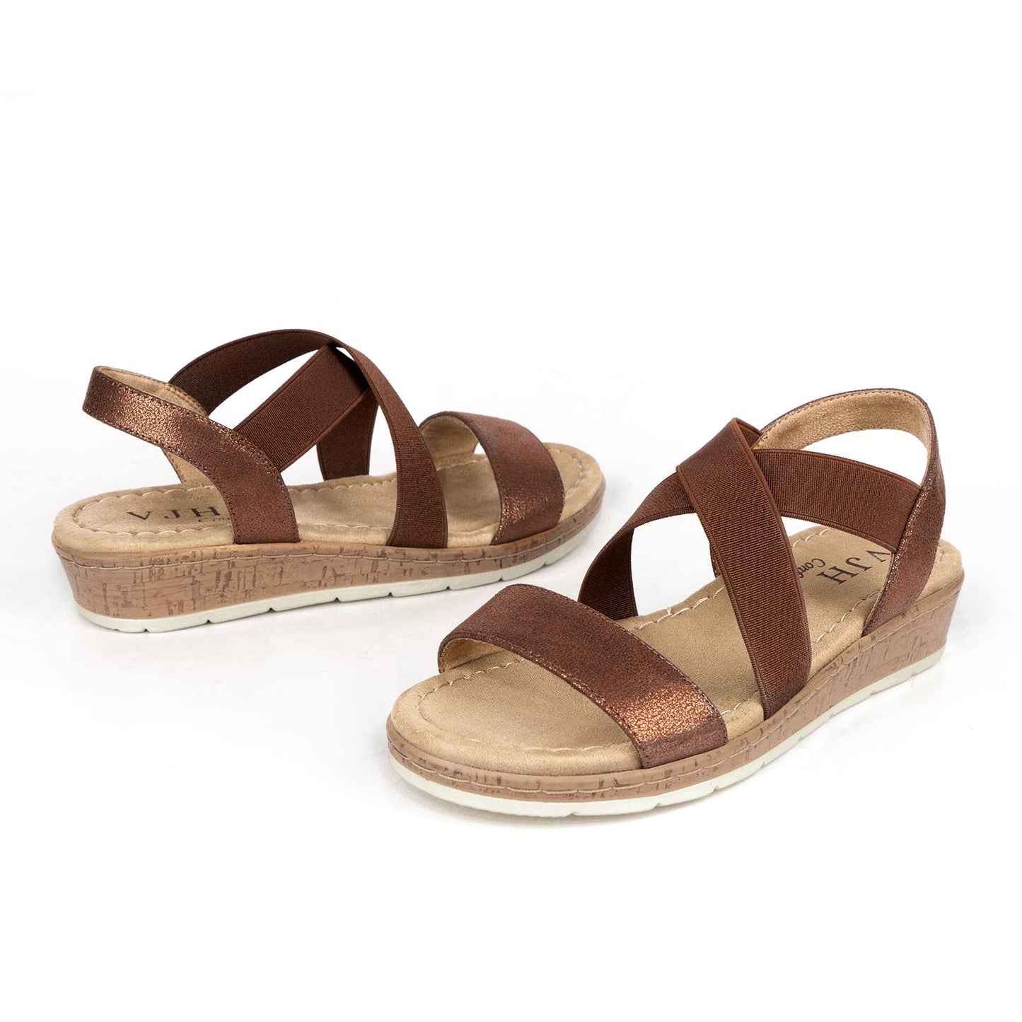 VJH confort Women's Flat sandals, Comfort Slip-on Elastic ankle strap Slingback Light Weight Casual Walking Sandals