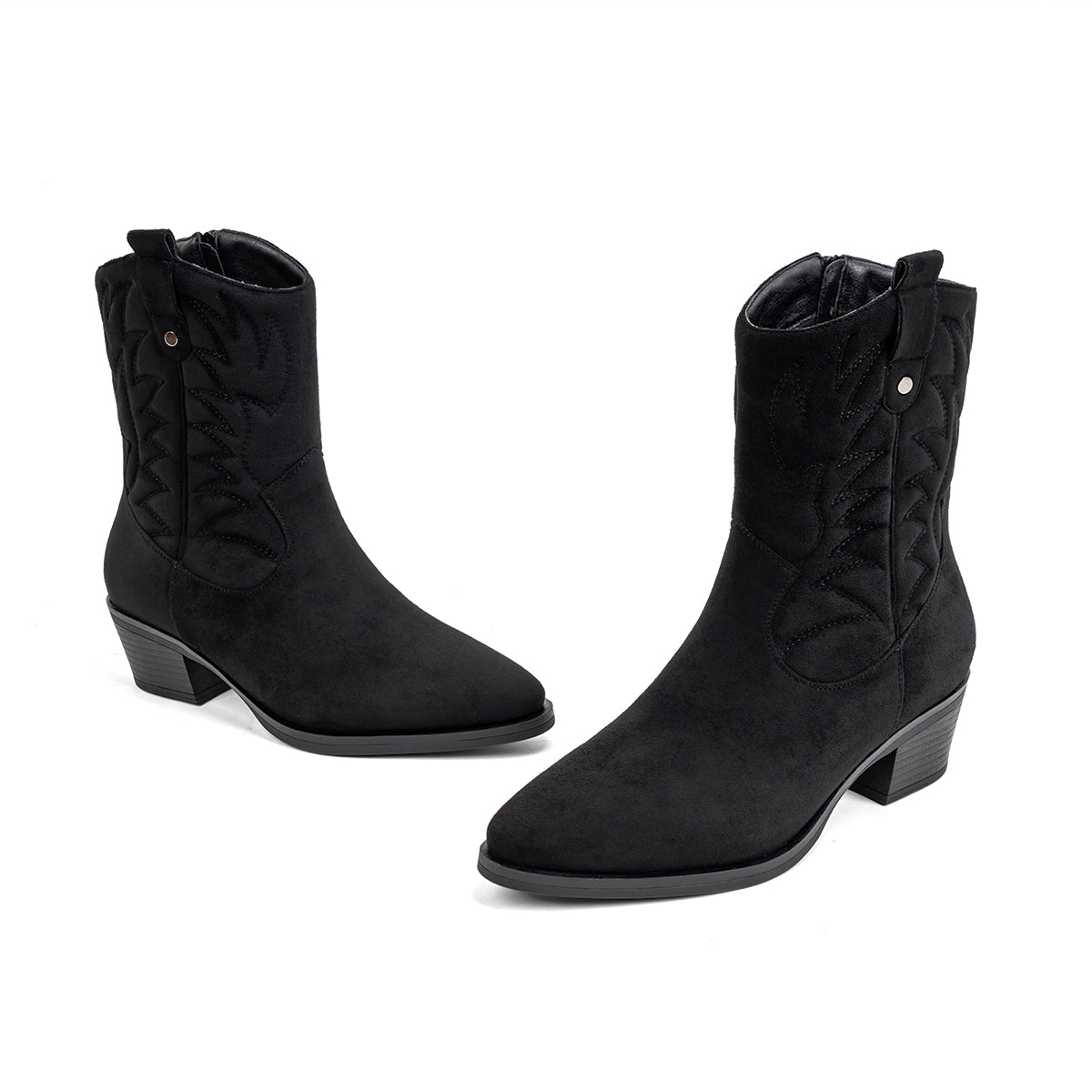 VJH confort Women's Cowboy Boots Mid Calf Cowgirl with Embroidery Pointed Toe Low Block Heel Comfortable Chic Western Booties