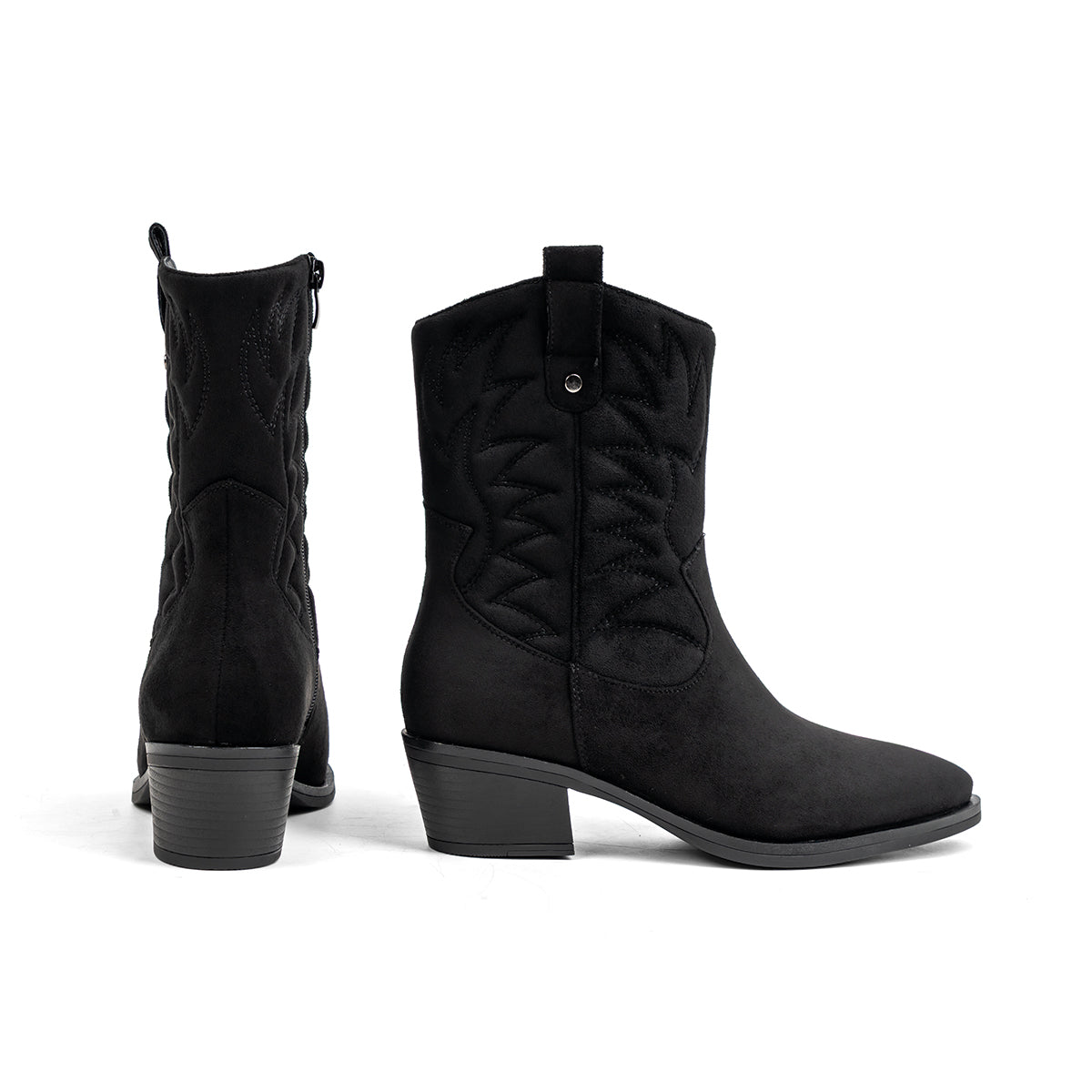 VJH confort Women's Cowboy Boots Mid Calf Cowgirl with Embroidery Pointed Toe Low Block Heel Comfortable Chic Western Booties