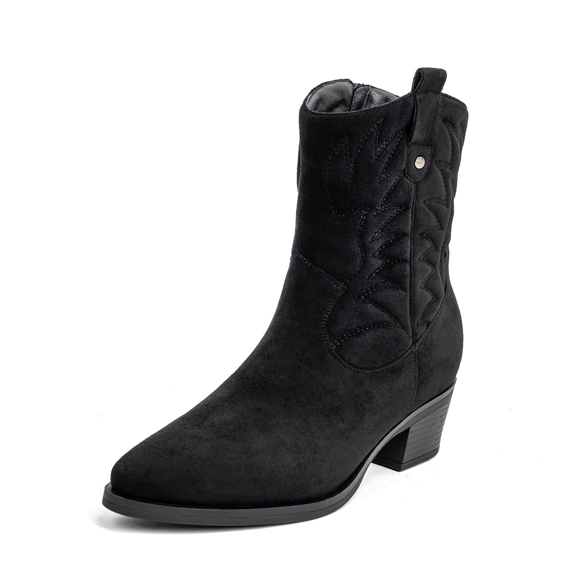 VJH confort Women's Cowboy Boots Mid Calf Cowgirl with Embroidery Pointed Toe Low Block Heel Comfortable Chic Western Booties