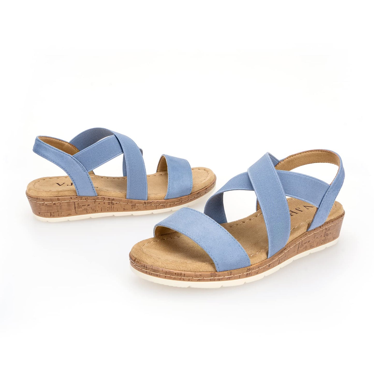 VJH confort Women's Flat sandals, Comfort Slip-on Elastic ankle strap Slingback Light Weight Casual Walking Sandals