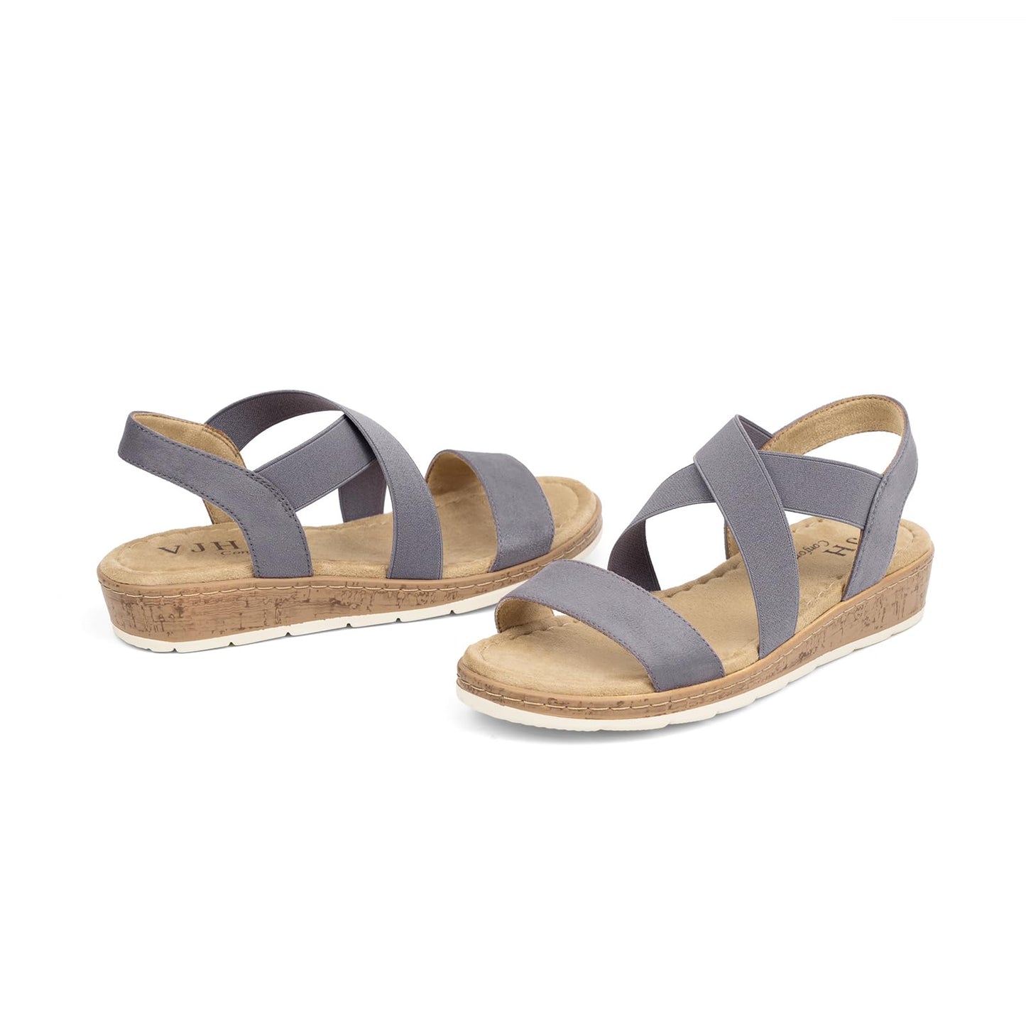 VJH confort Women's Flat sandals, Comfort Slip-on Elastic ankle strap Slingback Light Weight Casual Walking Sandals