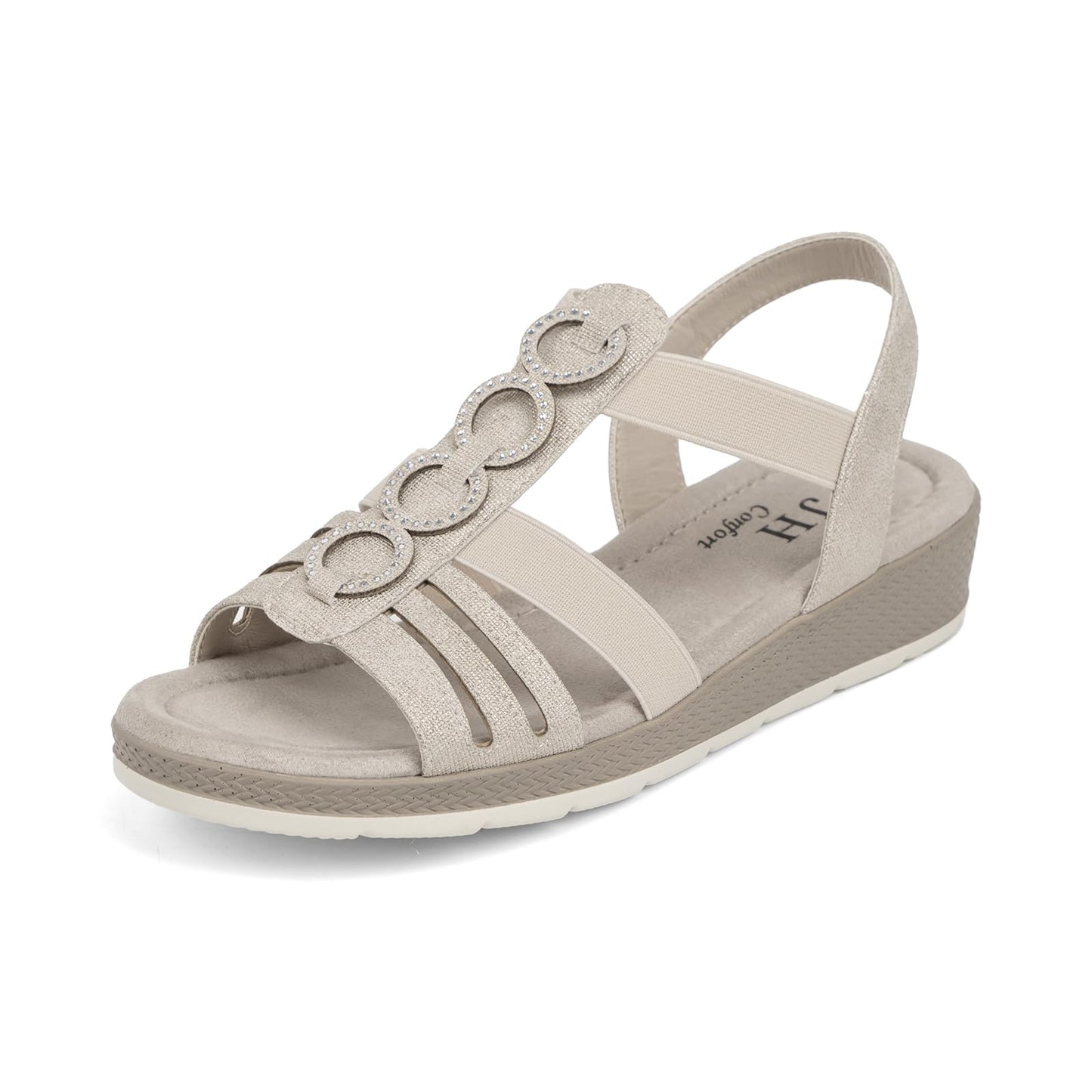 VJH confort Women’s Flat Sandals Comfortable Rhinestone Dressy sandals Elastic Open toe Low Wedge Sandals for Summer