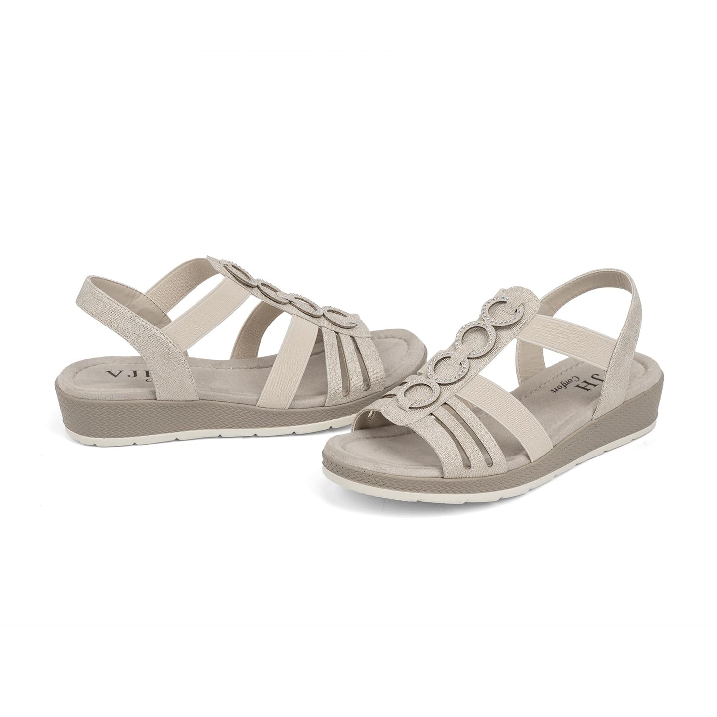 VJH confort Women’s Flat Sandals Comfortable Rhinestone Dressy sandals Elastic Open toe Low Wedge Sandals for Summer