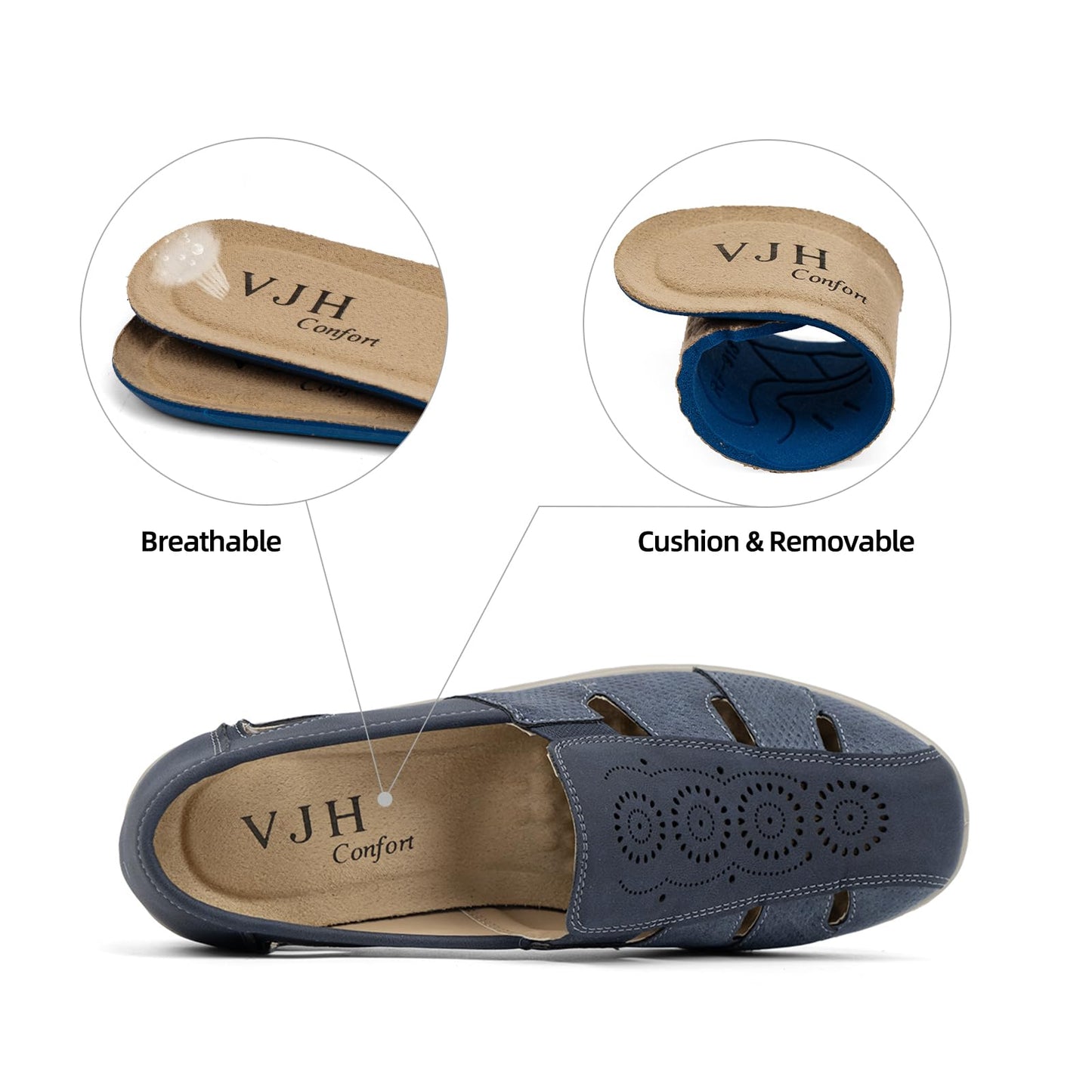 VJH confort Women’s Flat Shoes, Slip-on Round Toe Light Weight Comfort Casual Walking Shoes