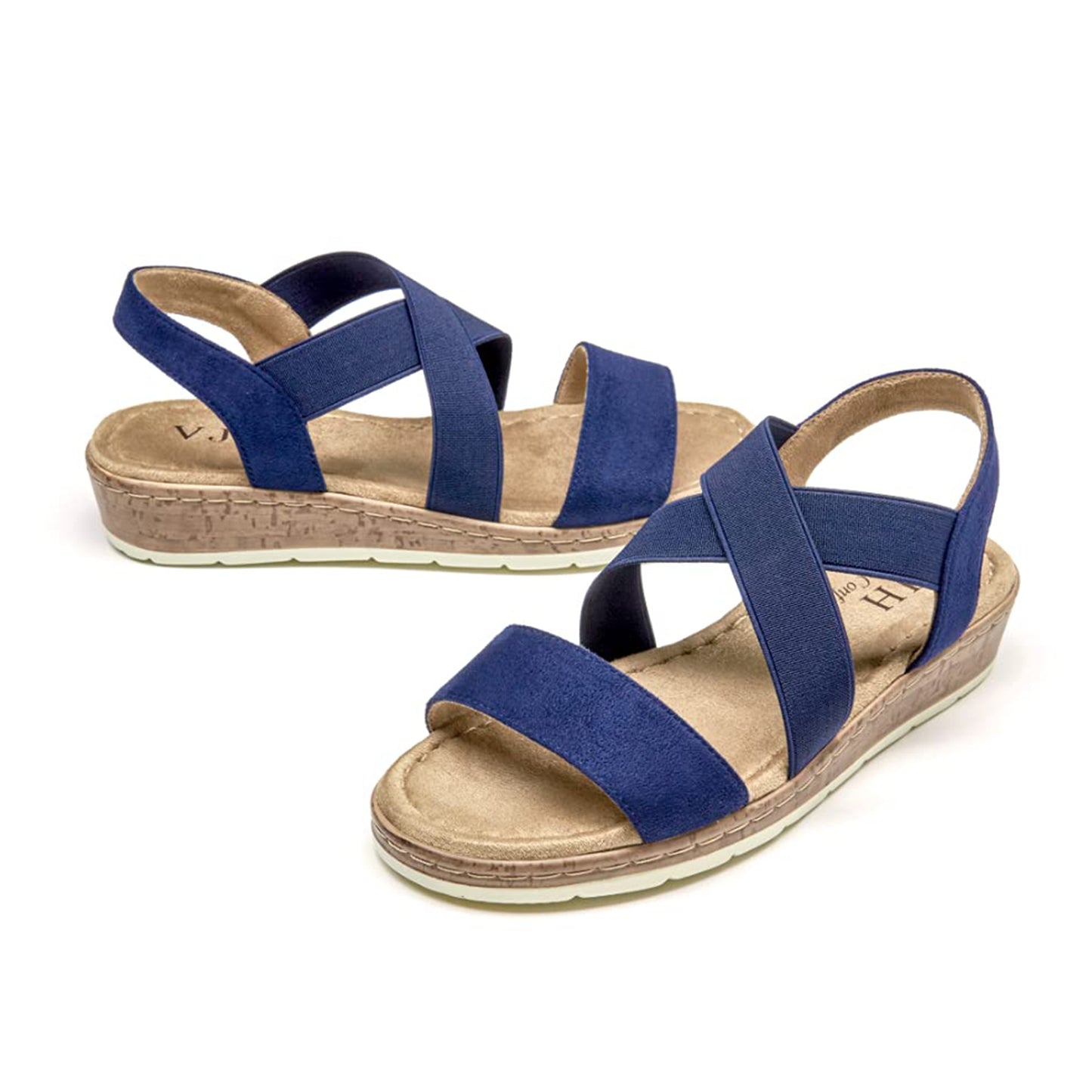 VJH confort Women's Flat sandals, Comfort Slip-on Elastic ankle strap Slingback Light Weight Casual Walking Sandals