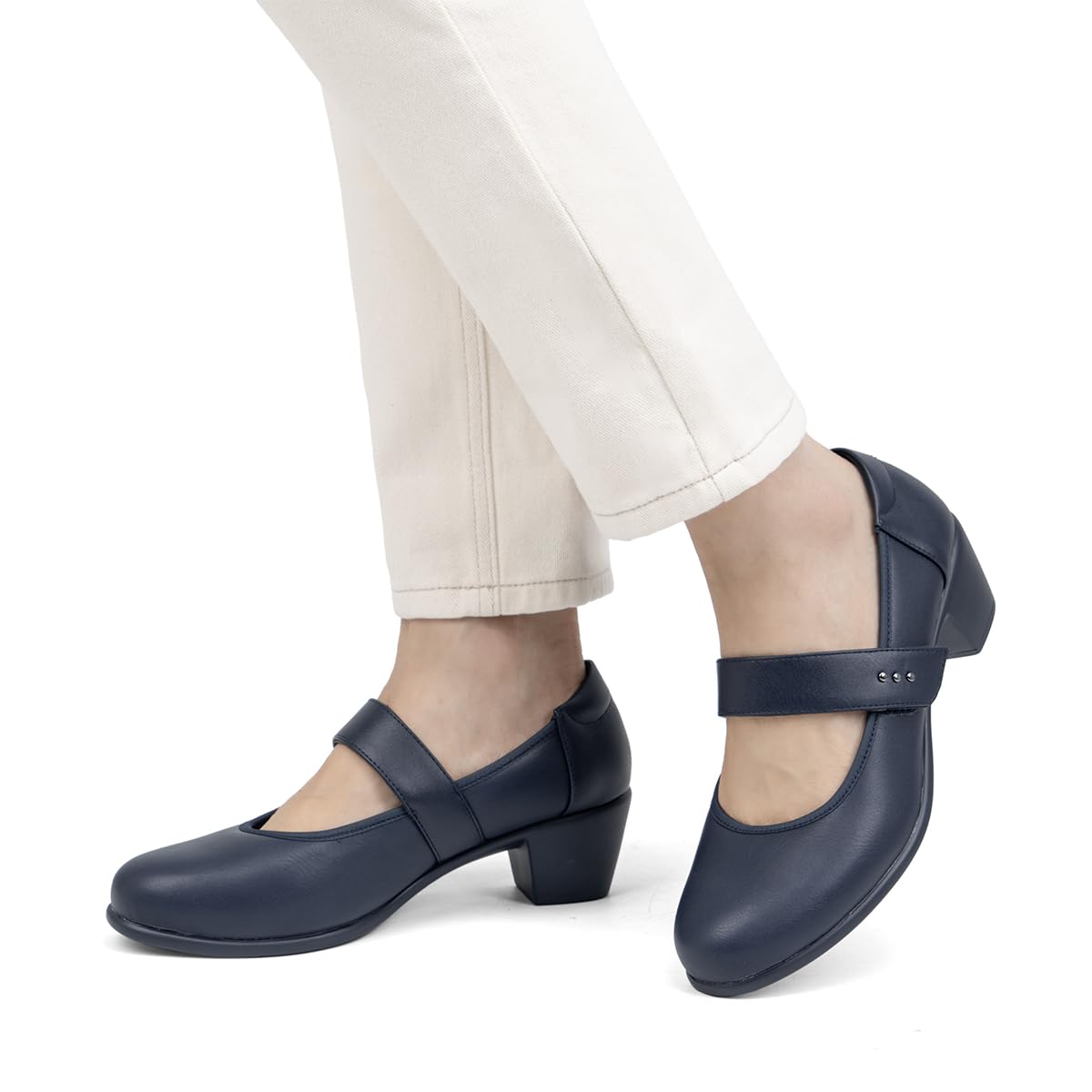 VJH confort Women's Mary Jane Pumps Low Block Chunky Heel Round Toe Dress Work Comfortable Shoes