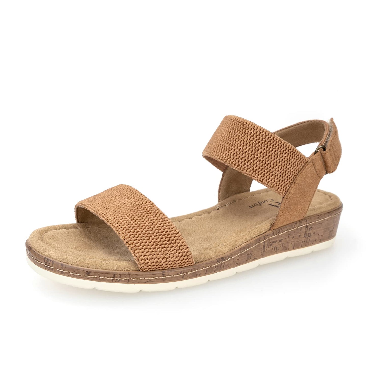 VJH confort Women’s Flat Sandals Open Toe Elastic Ankle Strap Slip on Comfy Low Wedge Sandals