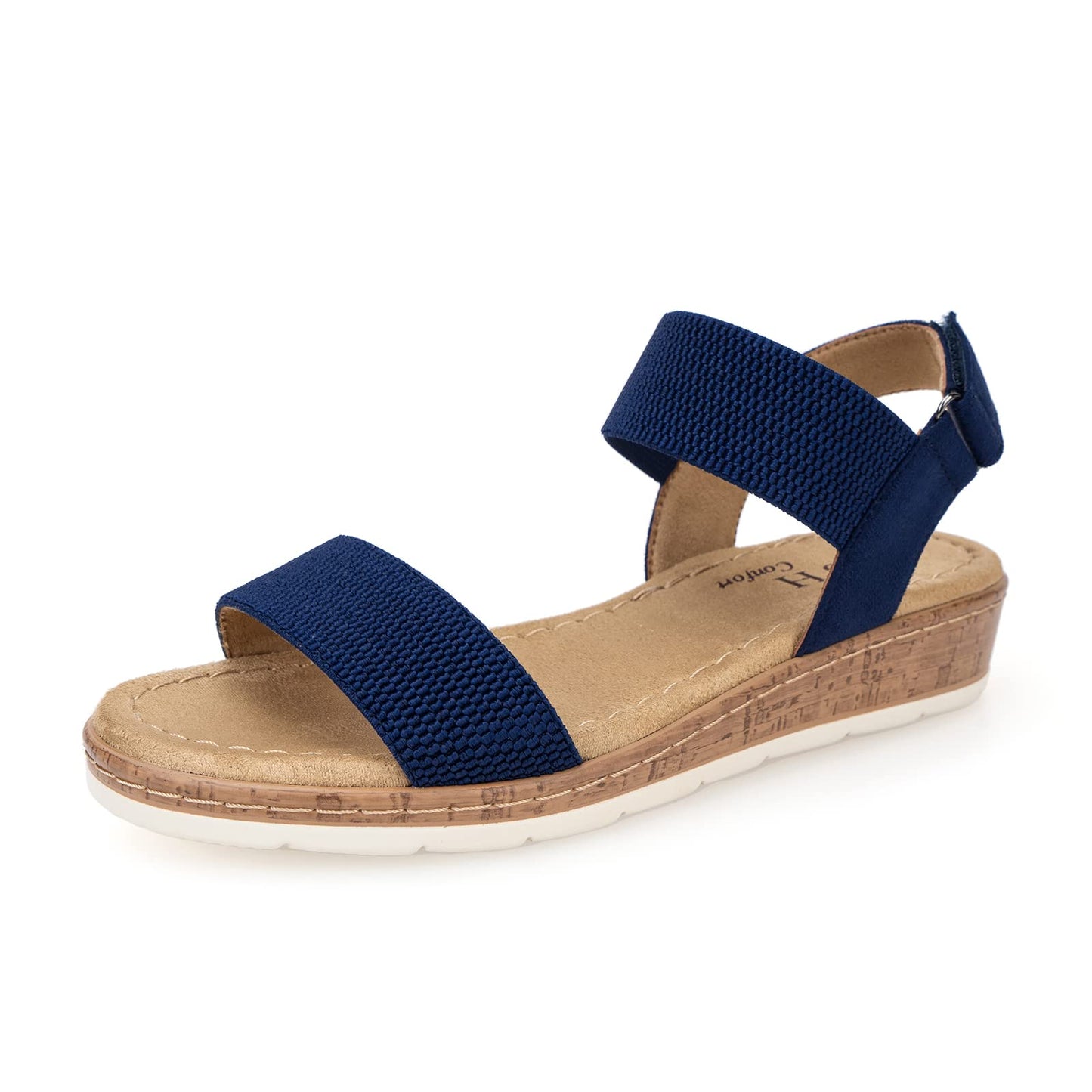VJH confort Women’s Flat Sandals Open Toe Elastic Ankle Strap Slip on Comfy Low Wedge Sandals