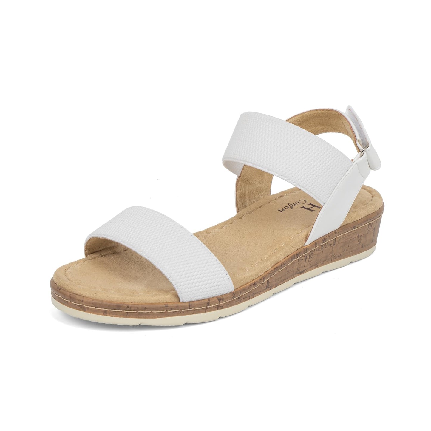 VJH confort Women’s Flat Sandals Open Toe Elastic Ankle Strap Slip on Comfy Low Wedge Sandals