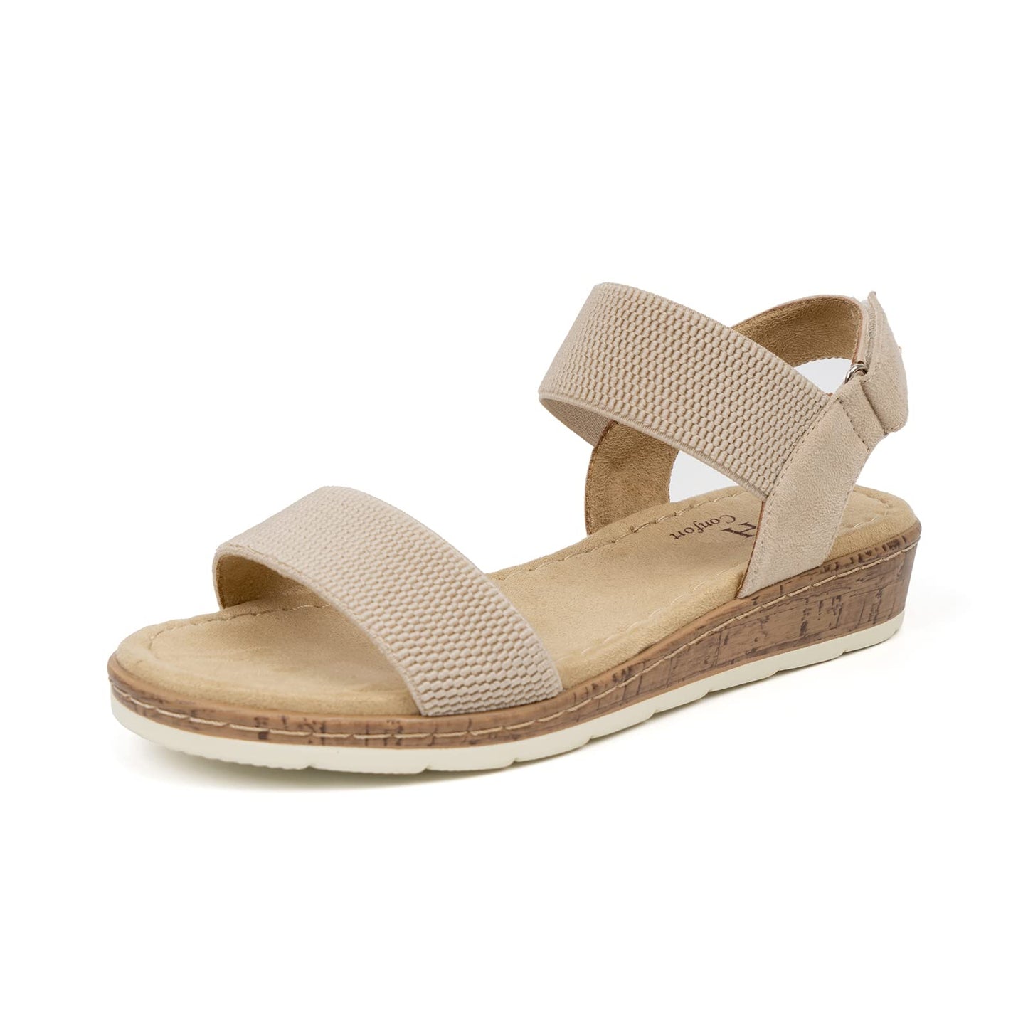 VJH confort Women’s Flat Sandals Open Toe Elastic Ankle Strap Slip on Comfy Low Wedge Sandals