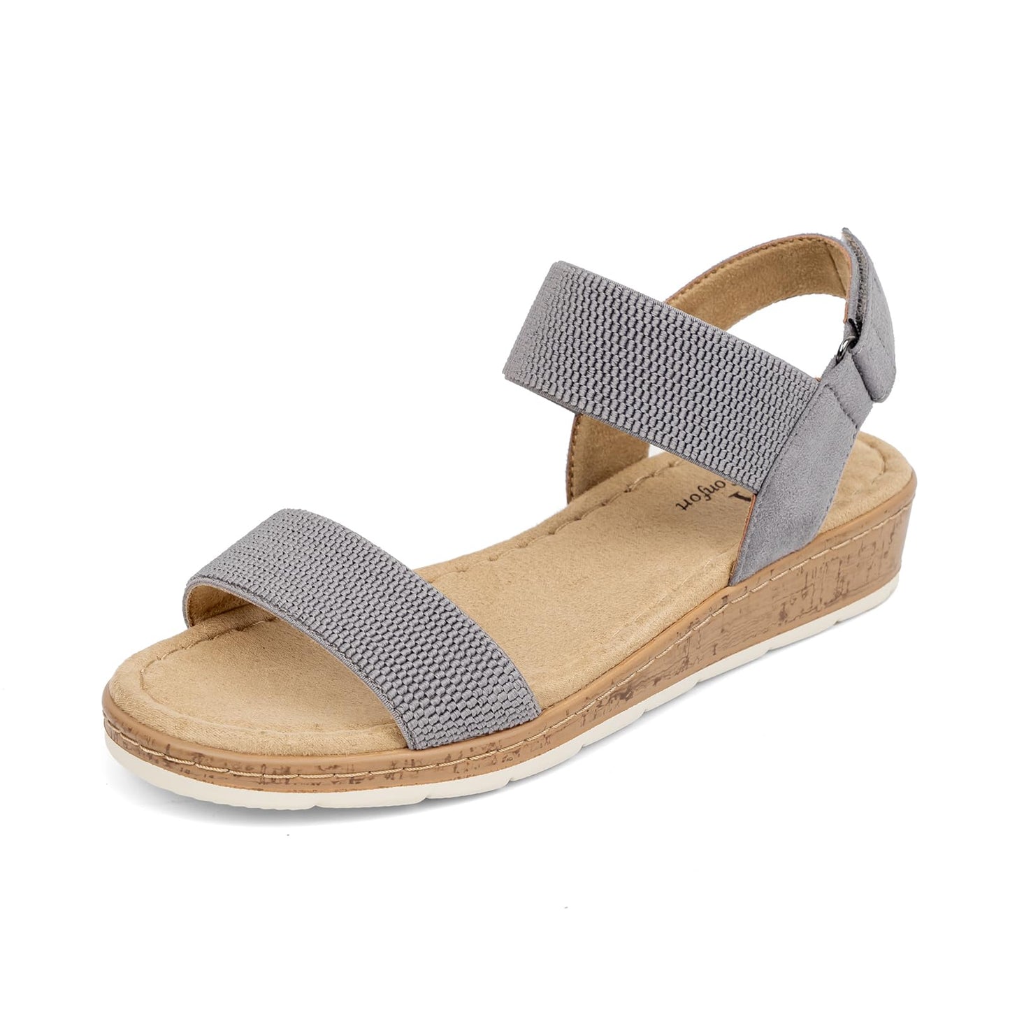 VJH confort Women’s Flat Sandals Open Toe Elastic Ankle Strap Slip on Comfy Low Wedge Sandals