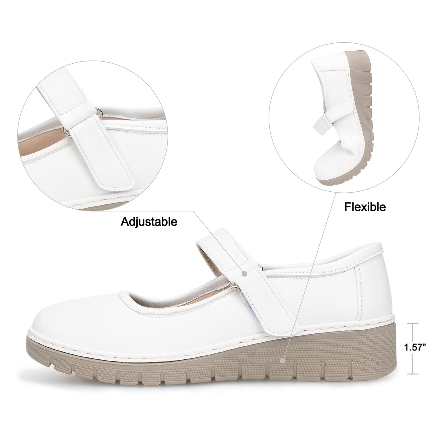 VJH confort Women s Mary Jane Flats, Breathable Comfort Round Toe Low Heel Slip-on Light Weight Walking Shoes