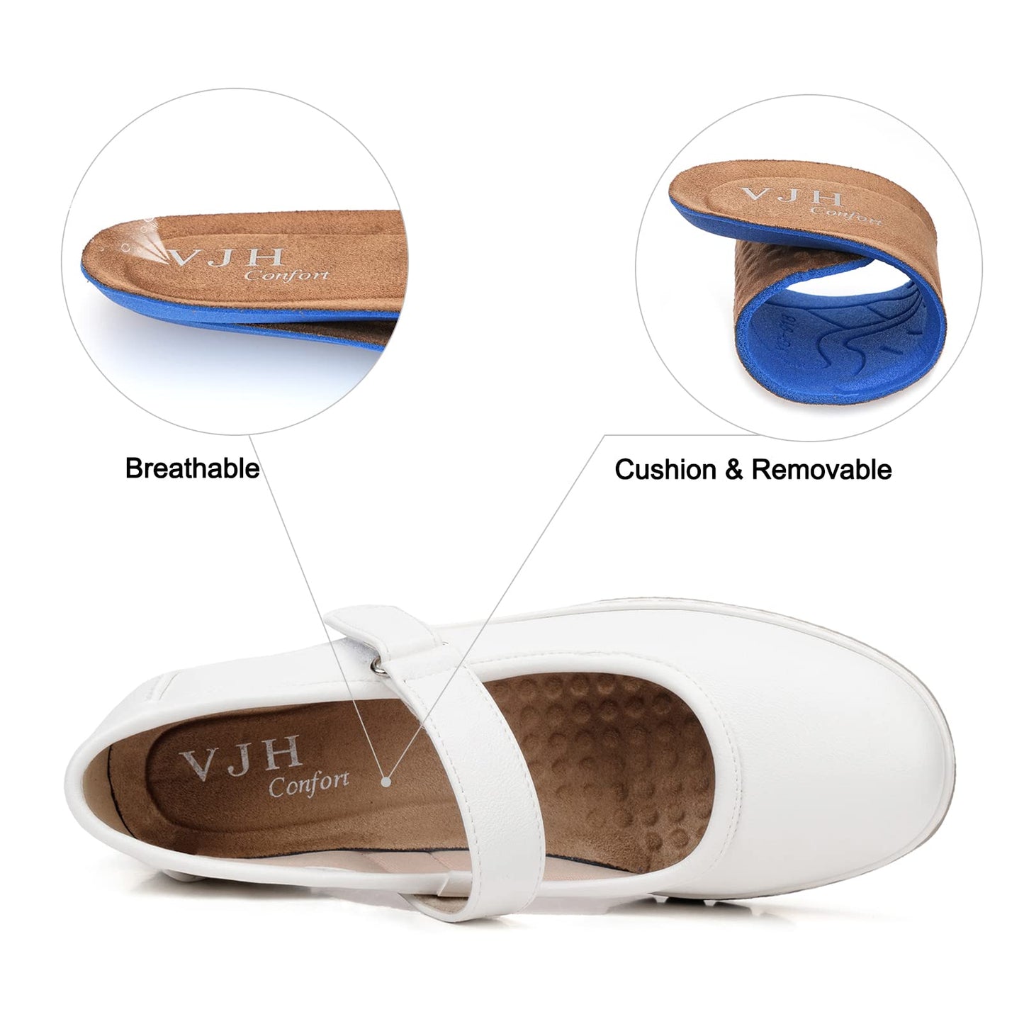 VJH confort Women s Mary Jane Flats, Breathable Comfort Round Toe Low Heel Slip-on Light Weight Walking Shoes