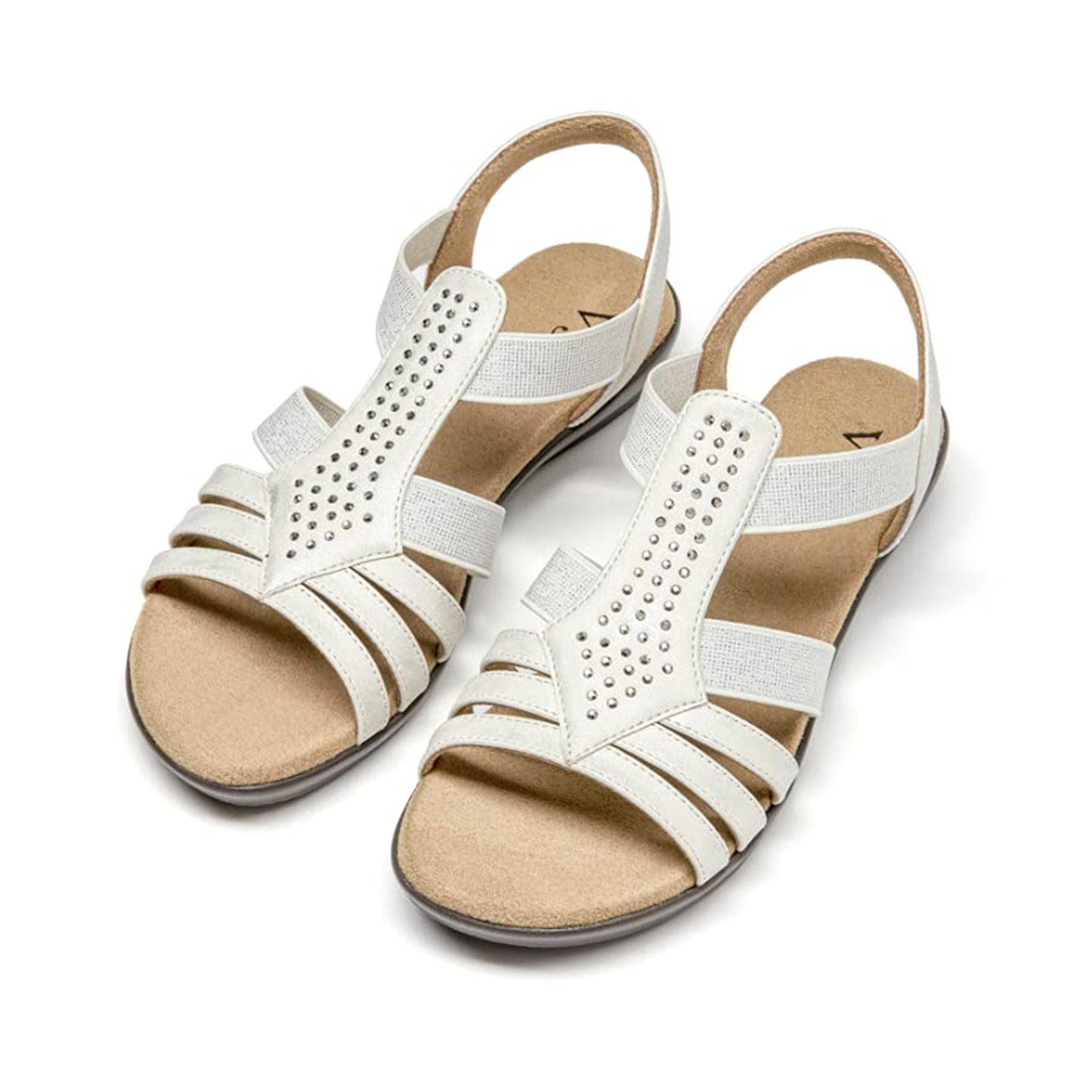 VJH confort Women's Flat Sandals, Comfort Elastic Slip-on Light Weight Slingback Casual Walking Sandals with Rhinestone
