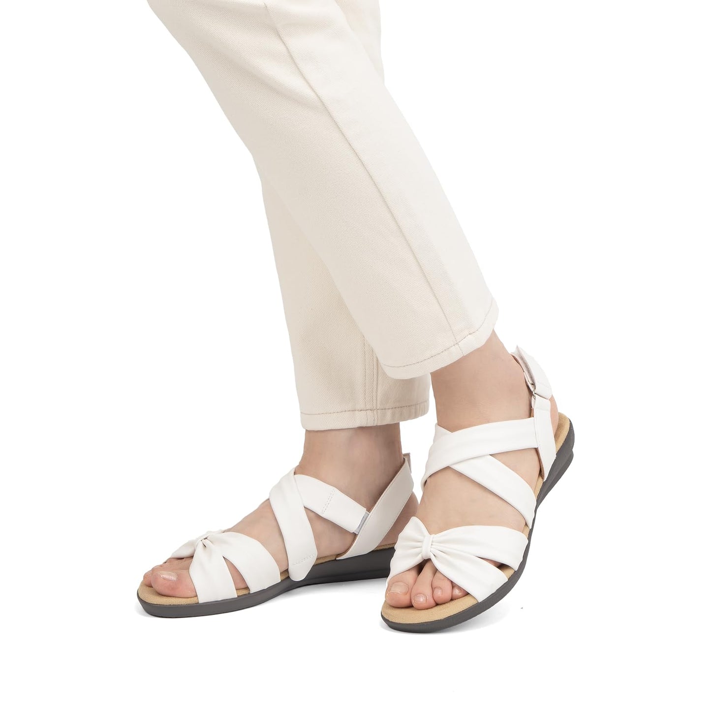 VJH confort Women’s Flat Sandals Comfortable Criss-Cross Bow Dressy Soft Straps Slip-on Flexible Summer Walking Sandals