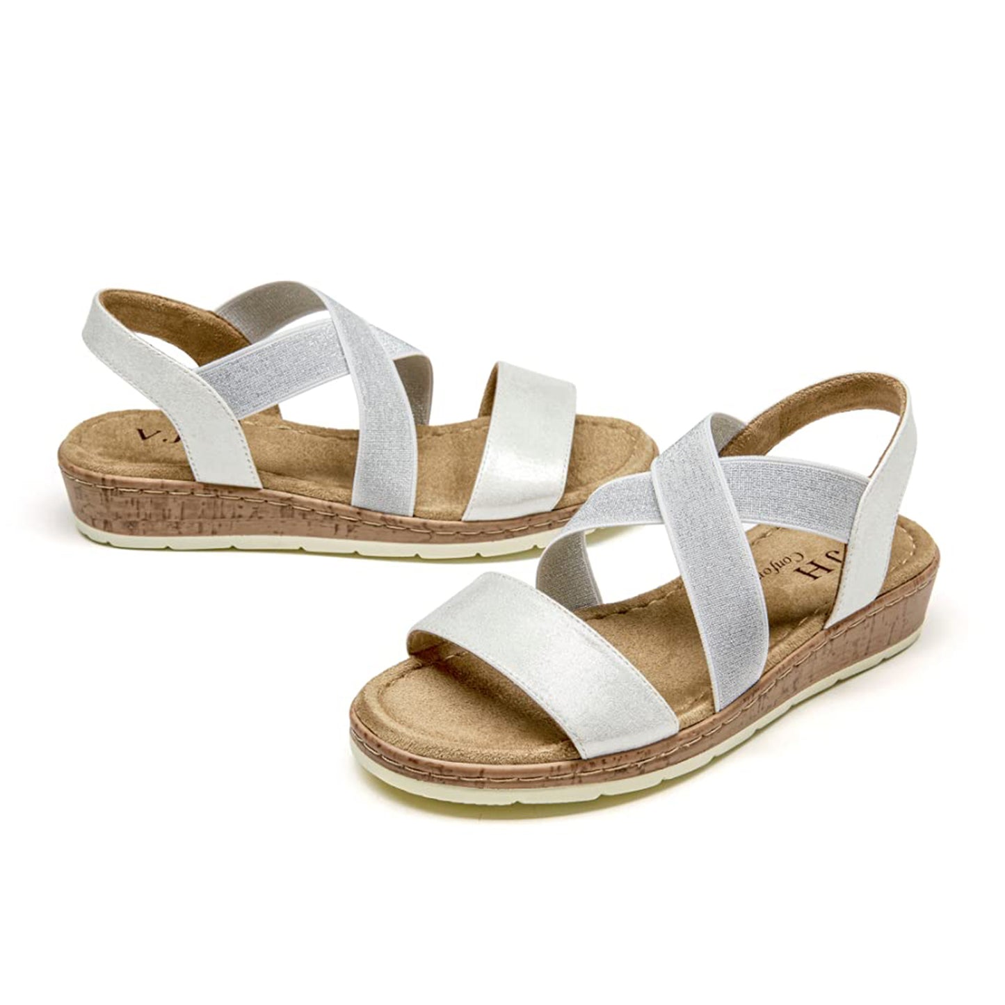 VJH confort Women's Flat sandals, Comfort Slip-on Elastic ankle strap Slingback Light Weight Casual Walking Sandals